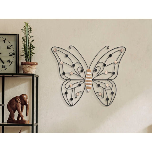 Decorazione Parete Ferro e Legno Farfalla cm 39,5X1,5X33,5 - BUTTERFLY