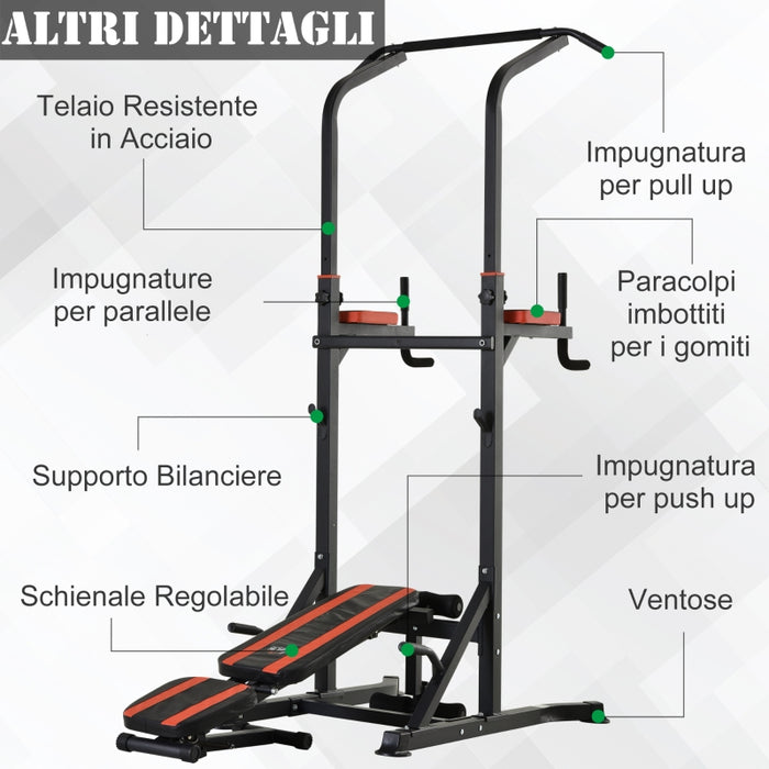 Stazione Fitness Multifunzione Pieghevole per Allenamento in Acciaio   Nera