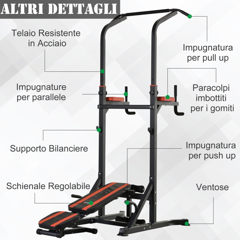 Stazione Fitness Multifunzione Pieghevole per Allenamento in Acciaio   Nera