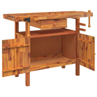 vidaXL Banco Lavoro Cassetto e Morse 92x48x83 cm Legno Massello Acacia