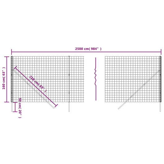 vidaXL Recinzione Metallica Antracite 1,6x25 m in Acciaio Zincato