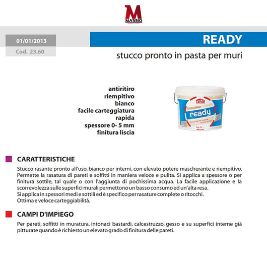 Stucco in pasta pronto per muri muro bianco Carteggiabile Rasature Carson Ready 5 Kg