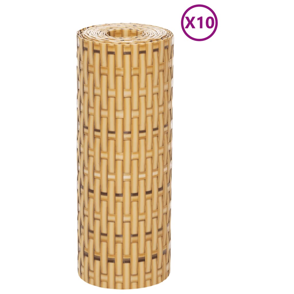 vidaXL Schermi da Balcone 10 pz Marrone Chiaro 255x19 cm in Polyrattan