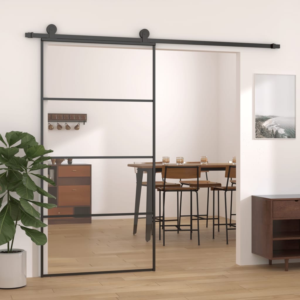 vidaXL Porta Scorrevole in Vetro ESG e Alluminio 102,5x205 cm Nera