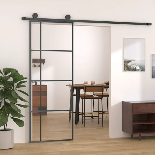 vidaXL Porta Scorrevole ESG Vetro e Alluminio 76x205 cm Nera