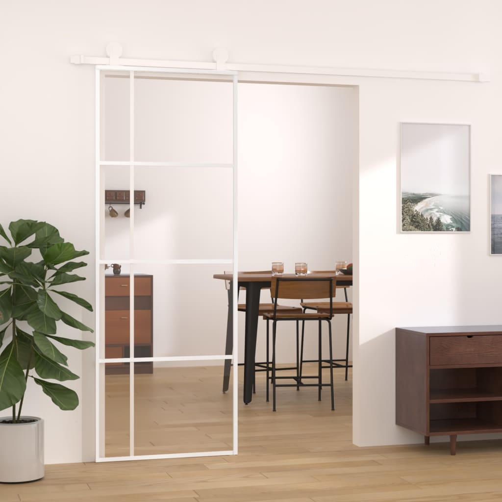 vidaXL Porta Scorrevole ESG Vetro e Alluminio 76x205 cm Bianca