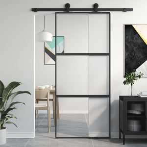 vidaXL Porta Scorrevole Nera 90x205 cm in Vetro Temperato e Alluminio