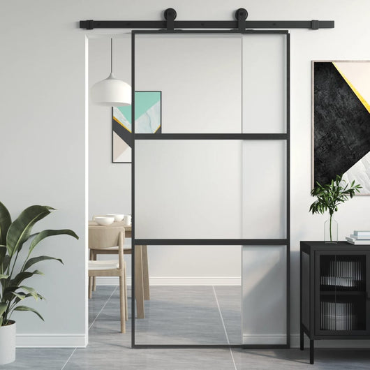 vidaXL Porta Scorrevole Nera 102,5x205 cm Vetro Temperato e Alluminio