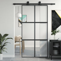 vidaXL Porta Scorrevole Nera 102,5x205 cm Vetro Temperato e Alluminio