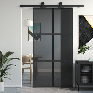 vidaXL Porta Scorrevole Nera 102,5x205 cm Vetro Temperato e Alluminio