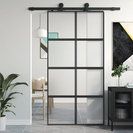 vidaXL Porta Scorrevole Nera 102,5x205 cm Vetro Temperato e Alluminio