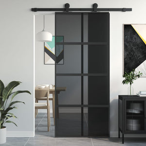 vidaXL Porta Scorrevole Nera 90x205 cm in Vetro Temperato e Alluminio