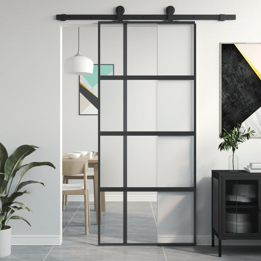 vidaXL Porta Scorrevole Nera 90x205 cm in Vetro Temperato e Alluminio