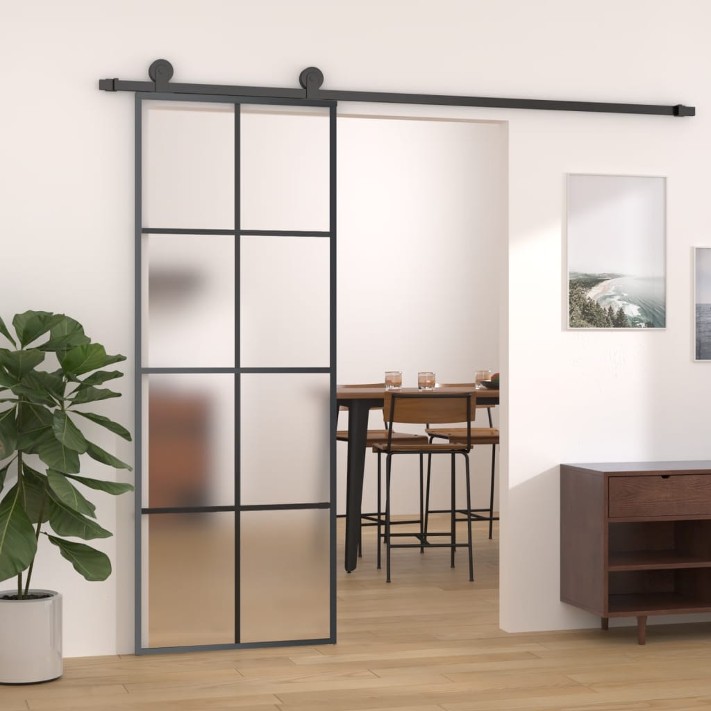 vidaXL Porta Scorrevole in Alluminio e Vetro ESG 76x205 cm Nera