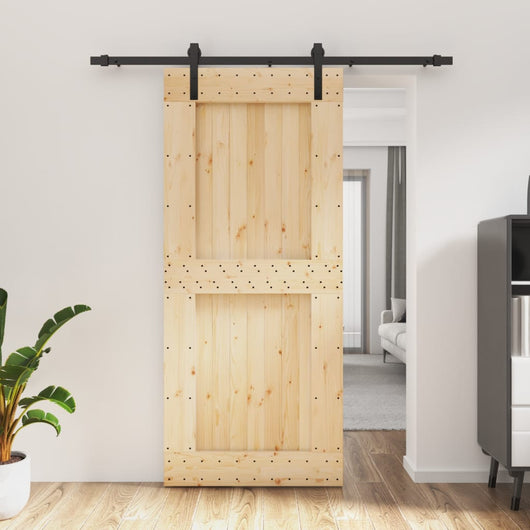 vidaXL Porta Scorrevole con Set Hardware 90x210 cm Legno Massello Pino