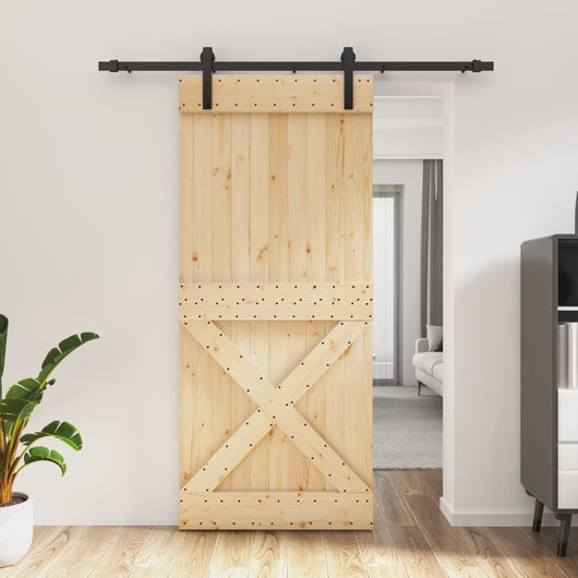 vidaXL Porta Scorrevole con Set Hardware 90x210 cm Legno Massello Pino