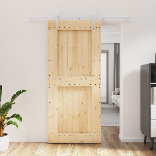 vidaXL Porta Scorrevole con Set Hardware 90x210 cm Legno Massello Pino