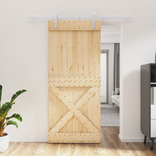 vidaXL Porta Scorrevole con Set Hardware 90x210 cm Legno Massello Pino