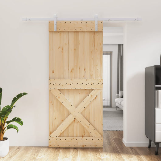 vidaXL Porta Scorrevole con Set Hardware 90x210 cm Legno Massello Pino