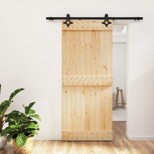 vidaXL Porta Scorrevole con Set Hardware 90x210 cm Legno Massello Pino