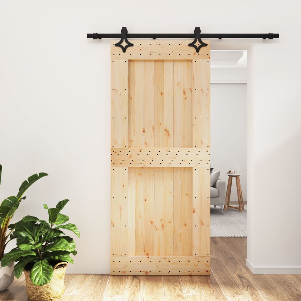 vidaXL Porta Scorrevole con Set Hardware 90x210 cm Legno Massello Pino