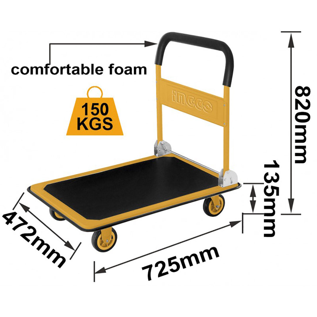 CARRELLO 4 RUOTE MANICO PIEGHEVOLE MISURE 725X472MM 150KG - Ingco HPHT11502