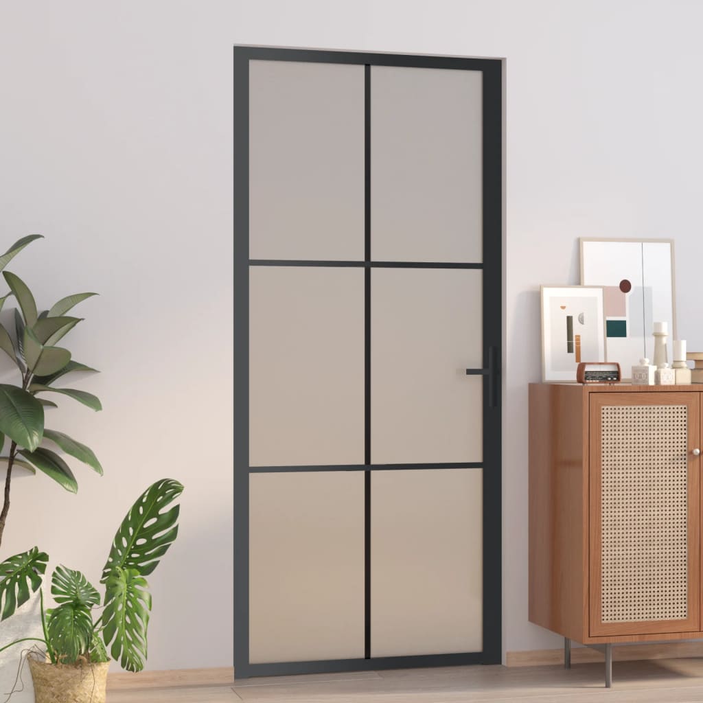 vidaXL Porta Interna 93x201,5 cm Nero Opaco Vetro e Alluminio