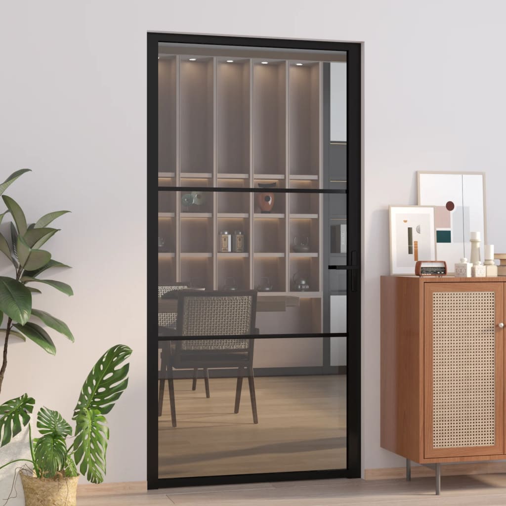 vidaXL Porta Interna 102,5x201,5 cm Nera in Vetro ESG e Alluminio