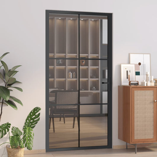 vidaXL Porta Interna 102,5x201,5 cm Nera in Vetro ESG e Alluminio