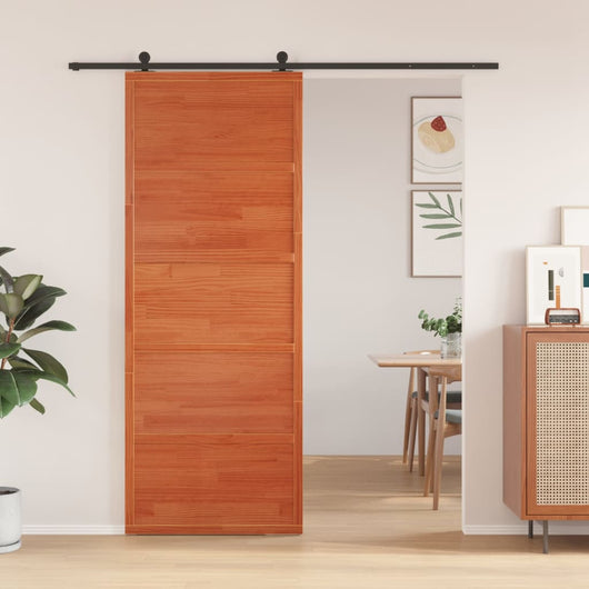 vidaXL Porta del Granaio Marrone 80x208 cm in Legno Massello di Pino