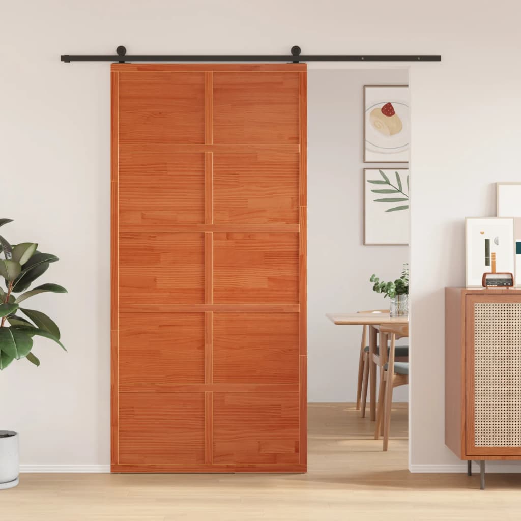 vidaXL Porta del Granaio Marrone 100x208 cm in Legno Massello di Pino