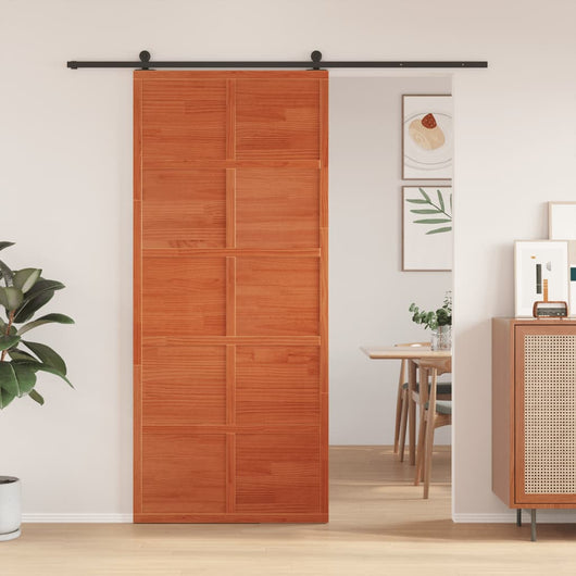 vidaXL Porta del Granaio Marrone 90x208 cm in Legno Massello di Pino