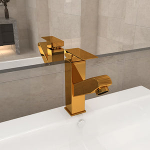 vidaXL Rubinetto Lavabo da Bagno Funzione Estraibile Oro 157x172 mm