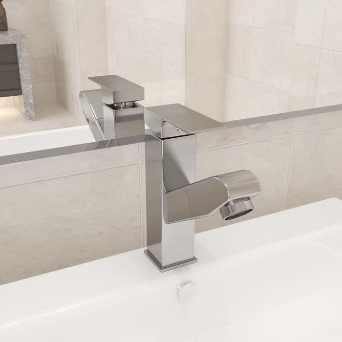 vidaXL Rubinetto Lavabo da Bagno Funzione Estraibile Argento 157x172 mm