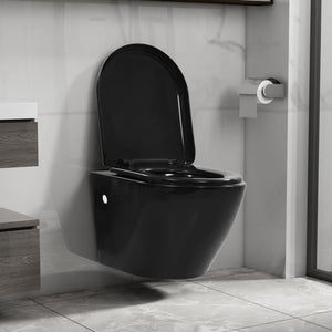 vidaXL WC Sospeso con Design Senza Bordi in Ceramica Nero