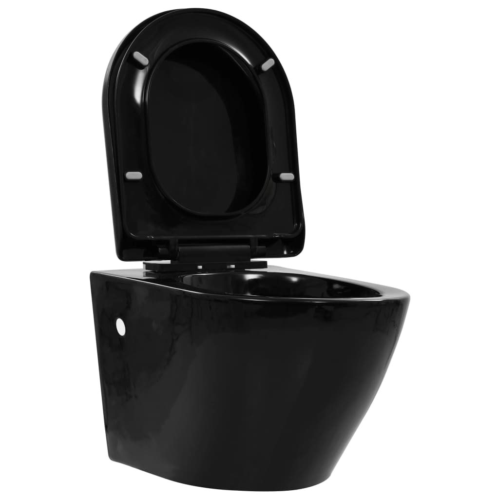 vidaXL WC Sospeso con Design Senza Bordi in Ceramica Nero