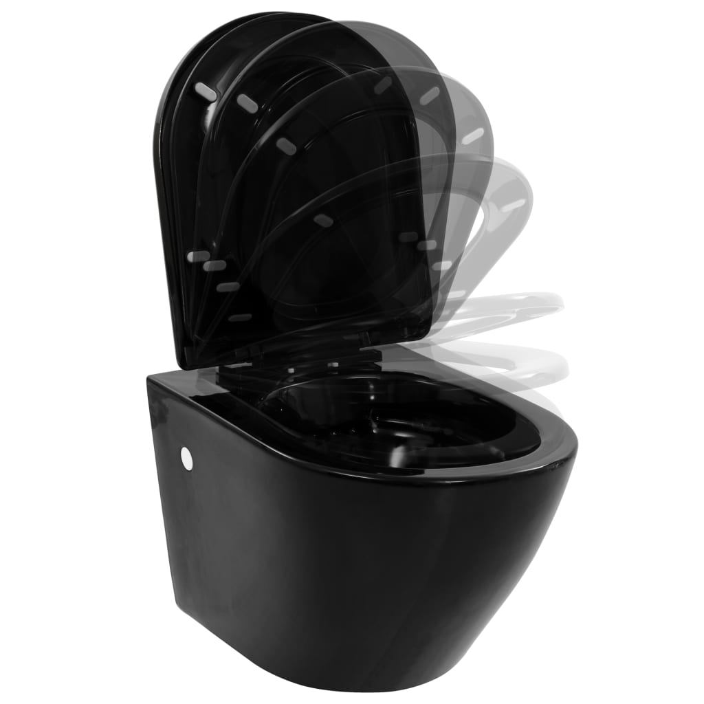 vidaXL WC Sospeso con Design Senza Bordi in Ceramica Nero