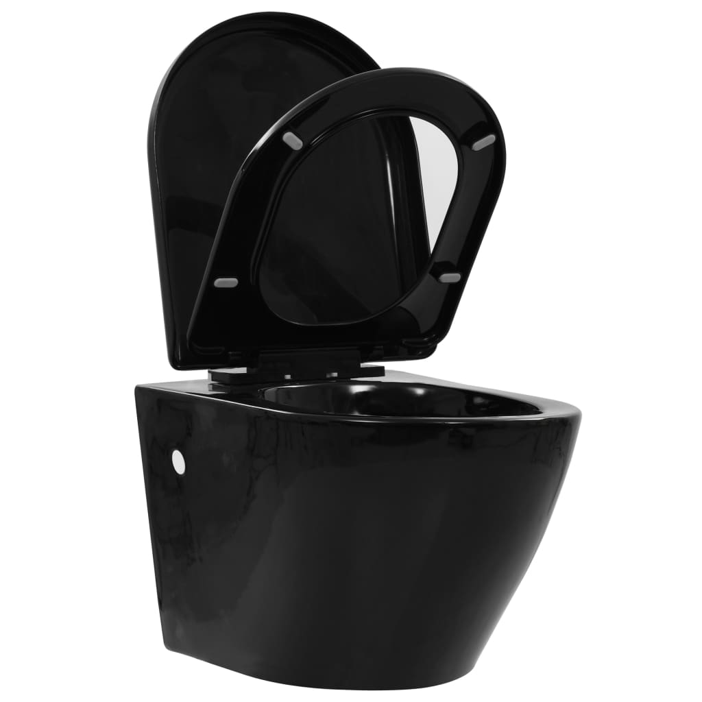 vidaXL WC Sospeso con Design Senza Bordi in Ceramica Nero