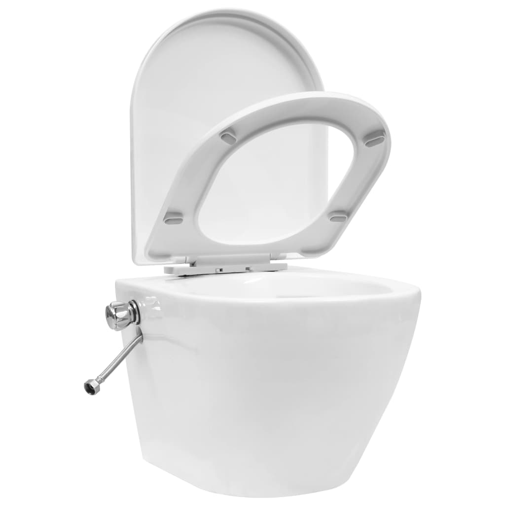 vidaXL Toilette senza Bordo Sospesa con Funzione Bidet Ceramica Bianca