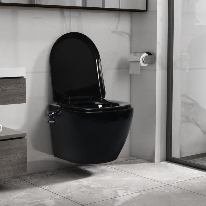 vidaXL Toilette senza Bordo Sospesa con Funzione Bidet Ceramica Nera