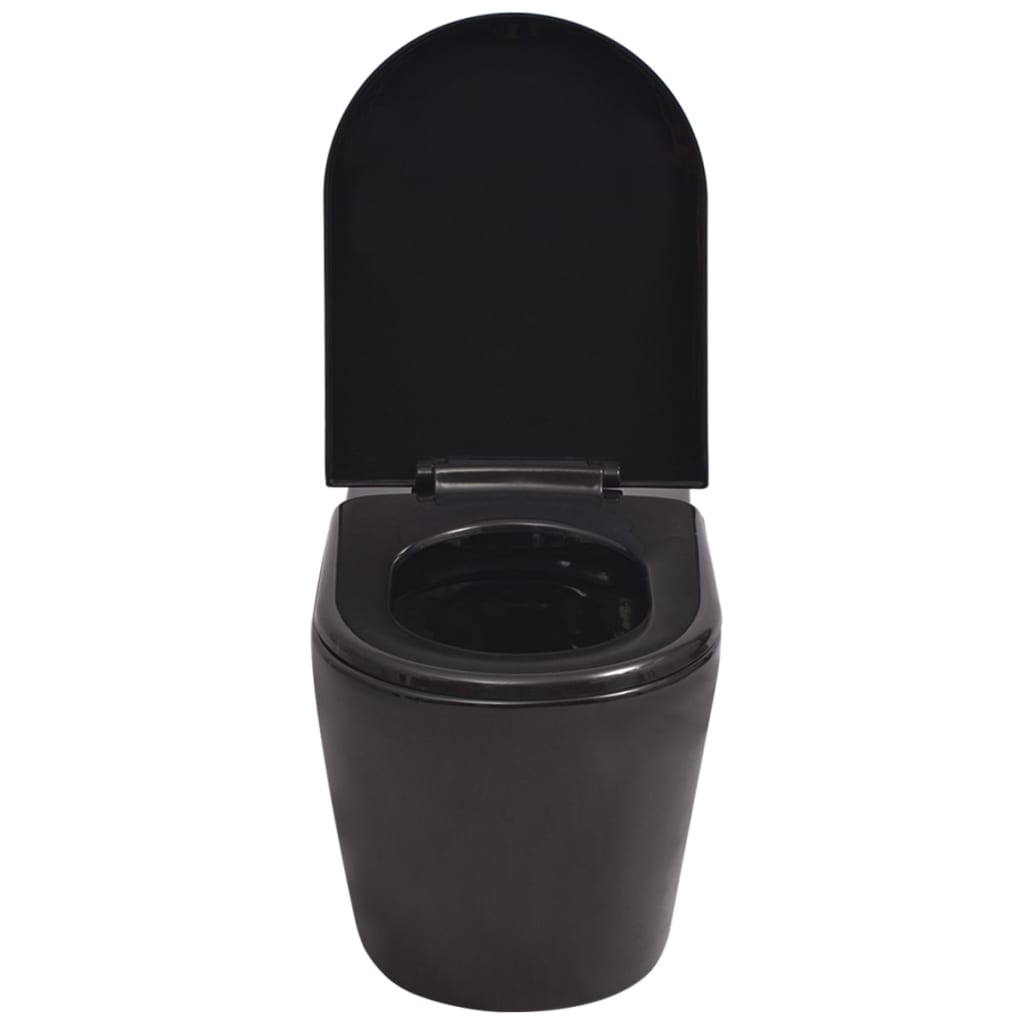 vidaXL WC a Muro con Sciacquone Nascosto in Ceramica Nera