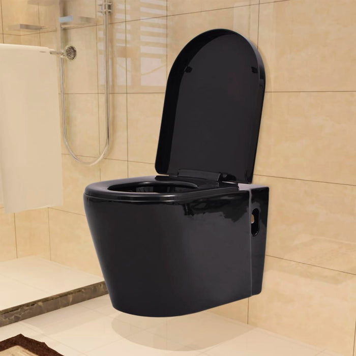 vidaXL WC a Muro con Sciacquone Nascosto in Ceramica Nera