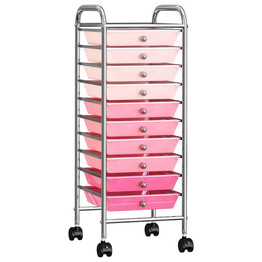 vidaXL Carrello Portaoggetti con 10 Cassetti Rosa Sfumato in Plastica