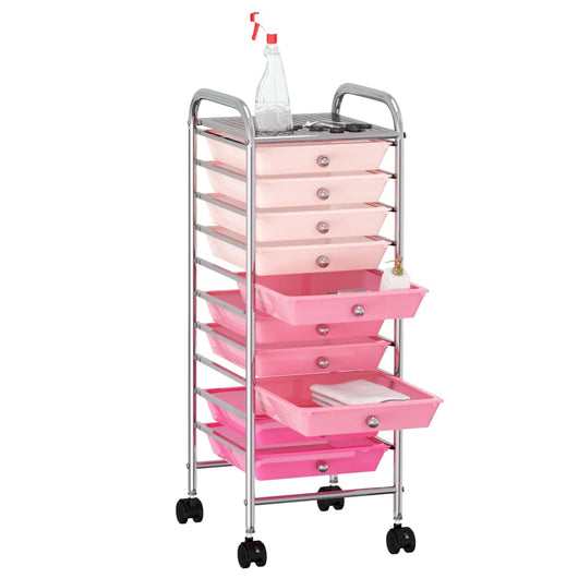 vidaXL Carrello Portaoggetti con 10 Cassetti Rosa Sfumato in Plastica