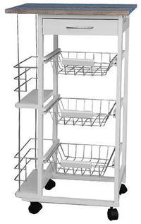 Carrello da Cucina 47x37x83 cm 3 Ceste 2 Portabottiglie in Legno MDF  Harmony Bianco