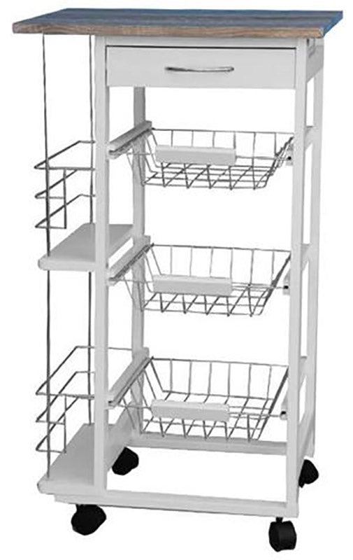 Carrello da Cucina 47x37x83 cm 3 Ceste 2 Portabottiglie in Legno MDF  Harmony Bianco