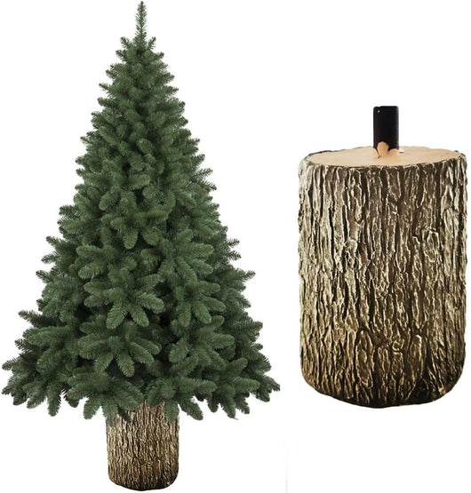 Base Supporto Albero di Natale in Resina, Tronco Realistico Natalizio, Riproduzione come nella Realtà Solido Resistente, Addobbo Festivo Attacco Universale Diametro 32/26 Altezza 34cm