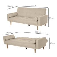 Divano Letto 3 Posti 186x84x85 cm in Tessuto  Beige