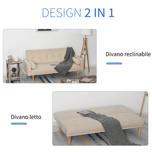 Divano Letto 3 Posti 186x84x85 cm in Tessuto  Beige