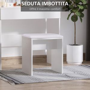 Consolle Trucco con Specchio 80x40x140 cm con Sgabello in Legno  Bianca